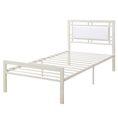 Duna Range Metal Frame Twin Bed With Leather Upholstered Headboard White