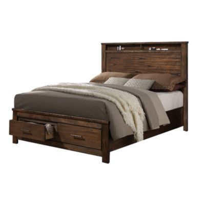 Duna Range Contemporary Style Spacious Queen Bed With Storage Footboard, Brown