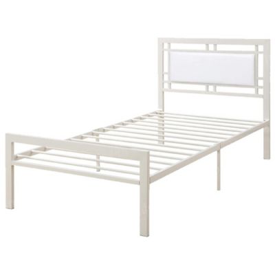 Duna Range Metal Frame Full Bed With Leather Upholstered Headboard White