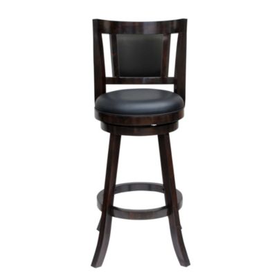 Duna Range 29 Inches Swivel Wooden Frame Counter Stool With Padded Back, Dark Brown