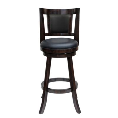 Duna Range 24 Inches Swivel Wooden Frame Counter Stool With Padded Back, Dark Brown