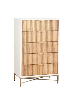 Duna Range Chest With 5 Corrugated Panel Drawers And Metal Base, White