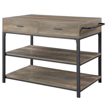 Duna Range 3 Tier Kitchen Island With 2 Drawers And Metal Frame, Brown And Black