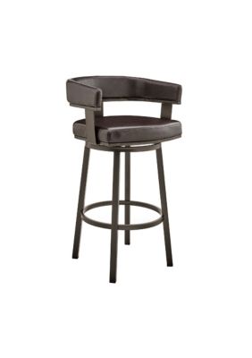 Duna Range Swivel Barstool With Curved Open Back And Metal Legs, Dark Brown