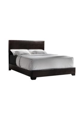 Duna Range Contemporary Style Leatherette Eastern King Size Panel Bed, Dark Brown