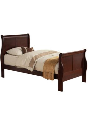 Duna Range Transitional Panel Design Sleigh Twin Size Bed, Cherry Brown