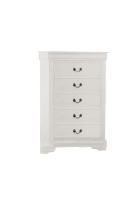 Duna Range 5 Drawer Wooden Chest With Metal Hanging Pulls And Bracket Feet, White