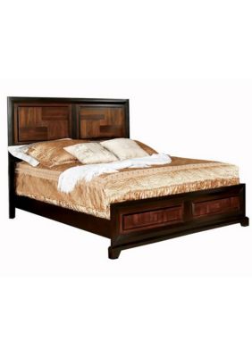 Duna Range Transitional Style Eastern King Wooden Parquet Design Bed, Brown