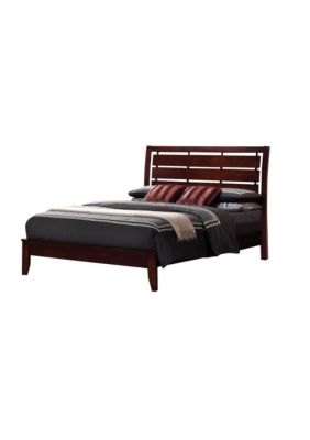 Duna Range Transitional Wooden Queen Size Bed With Slatted Style Headboard, Brown