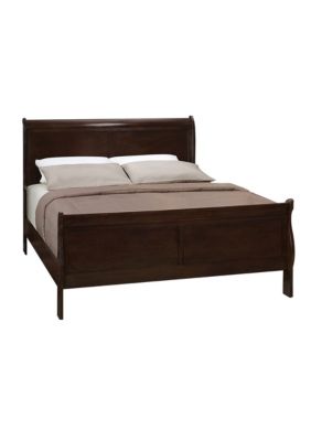 Duna Range Traditional Style Wooden Queen Size Bed With Curved Headboard, Brown