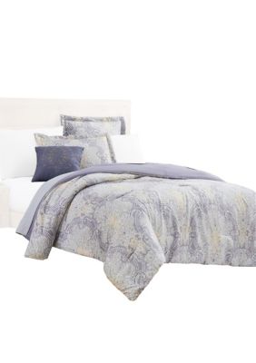 Duna Range Chania 8 Piece King Bed Set With Paisley Print The Urban Port, Purple And White