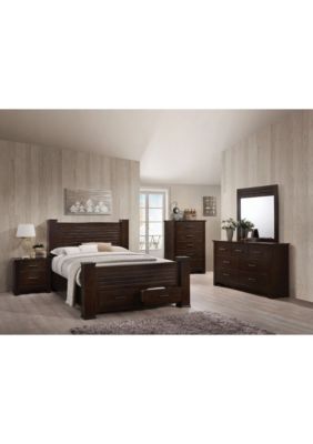 Duna Range Modern Style Deluxe Queen Size Poster Bed With Storage, Brown