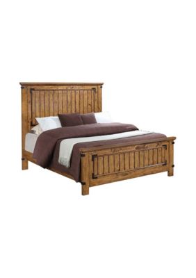 Duna Range Cottage Style Queen Size Bed With Plank Detailing And Metal Accents, Brown