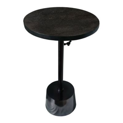 Duna Range Aluminum Frame Round Side Table With Marble Top And Adjustable Height, Black