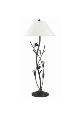 Duna Range Pine Twig Accent Metal Body Floor Lamp With Conical Shade, Bronze And White