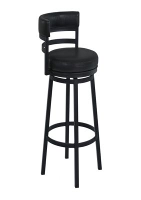 Duna Range Eva 30 Inch Swivel Bar Stool Chair, Vegan Faux Leather, Curved Back, Black
