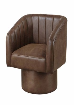 Duna Range Kate 30 Inch Accent Chair, 360 Swivel Seat, Vegan Faux Leather, Dark Brown