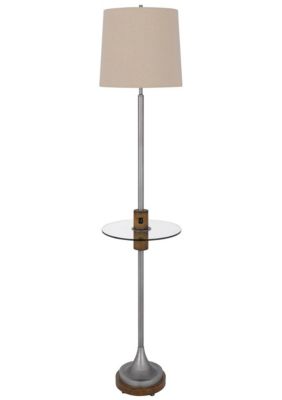 Duna Range 61 Inch Modern Floor Lamp, Glass Tray Table, 1 Usb Port, Antique Silver