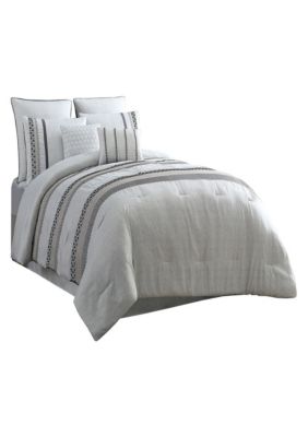 Duna Range 8 Piece Queen Comforter Set with Embroidery, White and Beige ...