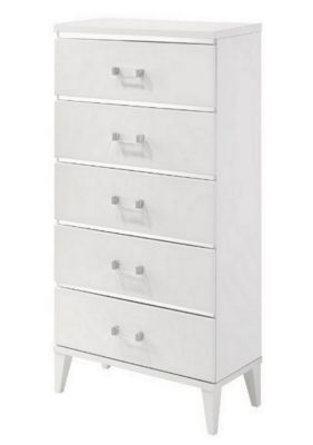 Duna Range 49 Inch Modern Tall Dresser Chest, 5 Drawers, Bar Handles, Wood, White