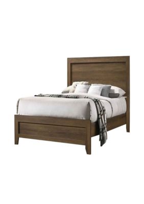 Duna Range Transitional Style Wooden Eastern King Bed With Raised Molding Trim, Brown