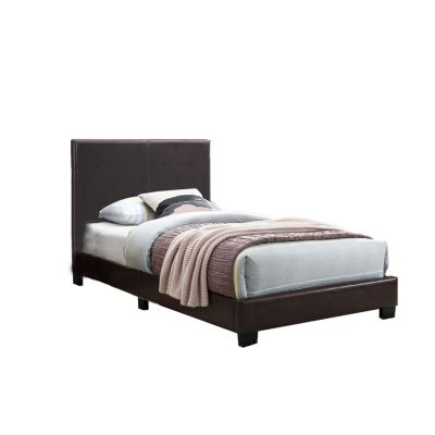 Duna Range Transitional Style Leatherette Queen Bed With Padded Headboard, Dark Brown