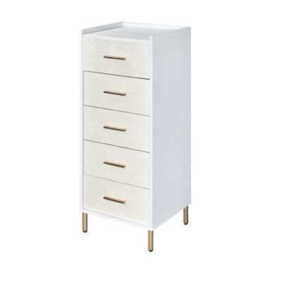 Duna Range San 45 Inch 5 Drawer Jewelry Storage Chest, Gold Metal Legs, White And Gold