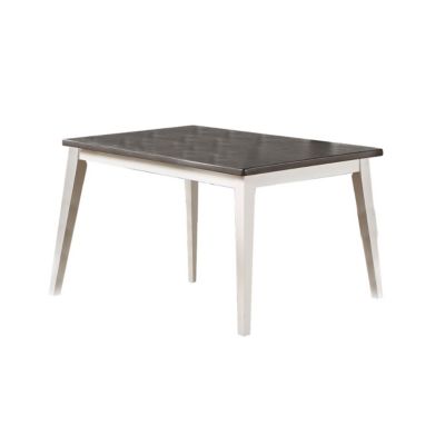 Duna Range Kya 60 Inch Rectangular Dining Table, 2 Tone Wood, Dark Gray Top White Base
