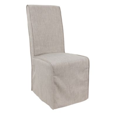 Duna Range 20 Inch Parson Style Dining Chair, Slipcover, Piped Edges, Set Of 2, Gray