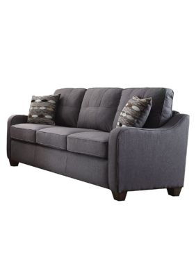 Duna Range Contemporary Linen Upholstered Wooden Sofa With Two Pillows, Gray