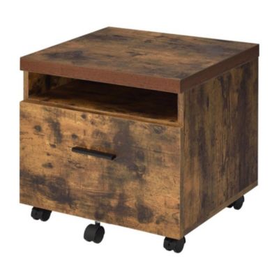 Duna Range Wooden File Cabinet With Open Compartment And Drawer, Oak Brown And Black