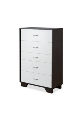 Duna Range Wooden Chest With Five Drawers, White & Espresso Brown