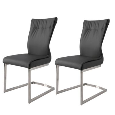 Duna Range Leatherette Dining Chair With Breuer Style, Set Of 2, Dark Gray