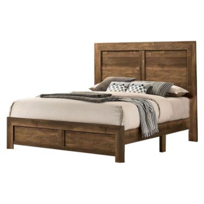 Duna Range Rustic Style Wooden Queen Bed With Grain Details, Brown