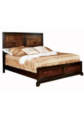 Duna Range Transitional Style Queen Size Wooden Parquet Design Bed, Brown