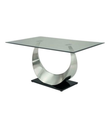 Duna Range Chrome And Black, Metal And Glass Dining Table With Unique U Shape Pedestal Base