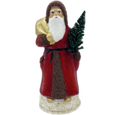 Alexander Taron 8"" Vibrant Unique Santa With Red Beaded Coat Schaller Paper Mache Candy Container
