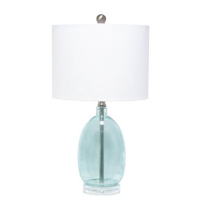 Lalia Home Clear Blue Hammered Glass Jar Table Lamp with White Linen ...