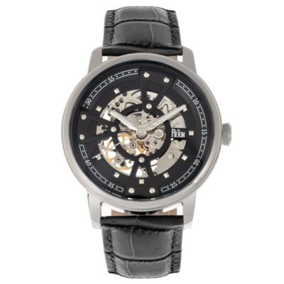 Reign Men's Belfour Automatic Skeleton Leather-Band Watch