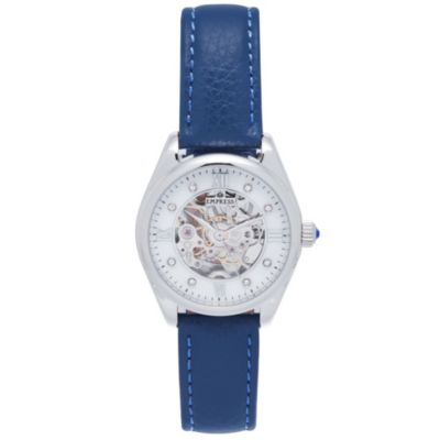 Women's Empress Magnolia Automatic Mop Skeleton Dial Leather-Band Watch