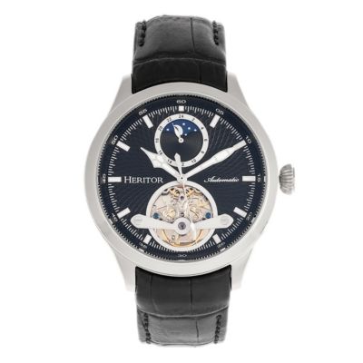 Men's Heritor Automatic Gregory Semi-Skeleton Leather-Band Watch, Black, 0 -  847864167292