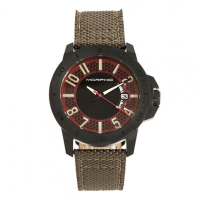 Men's Morphic M70 Series Canvas-Overlaid Leather-Band Watch W/date