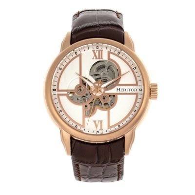 Men's Heritor Automatic Sanford Semi-Skeleton Leather-Band Watch