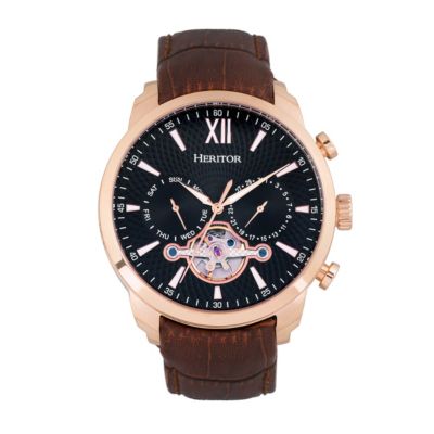 Men's Heritor Automatic Arthur Semi-Skeleton Leather-Band Watch W/ Day/date