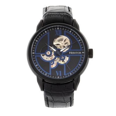 Men's Heritor Automatic Sanford Semi-Skeleton Leather-Band Watch