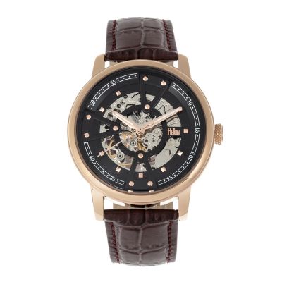 Men's Reign Belfour Automatic Skeleton Leather-Band Watch