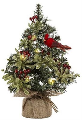 Ganz Plastic Light Up Mini Christmas Tree Evergreen With Red Cardinal, 12