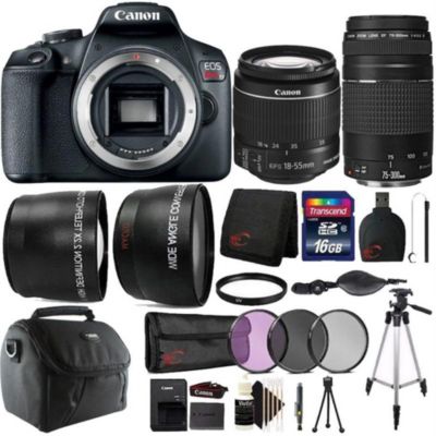 Canon Eos Rebel T7 Dslr Camera + 18-55Mm Lens + 75-300Mm Lens + 58Mm Uv Filter + Filter Kit + Telephoto&wide Angle Lens + 16Gb Memory Card + Wallet +