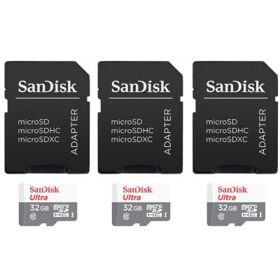 3 Units Sandisk 32Gb Ultra Uhs-I Microsdhc Memory Card With Sd Adapter