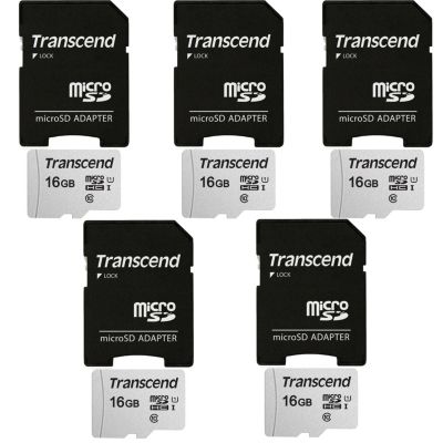 5 Units Transcend 16Gb Microsd Class 10 Micro Sdhc Memory Card With Sd Adapter